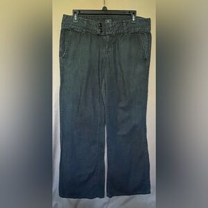 Lucky Brand Blue Dungarees America Sz 12 Wide Leg 34 Waist 31 Inseam Mid Rise